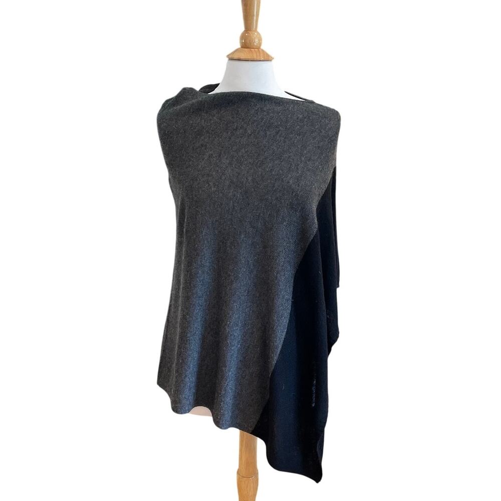 Celeste Gray and Black Wool Cashmere Blend Poncho, Minimalist, One Size